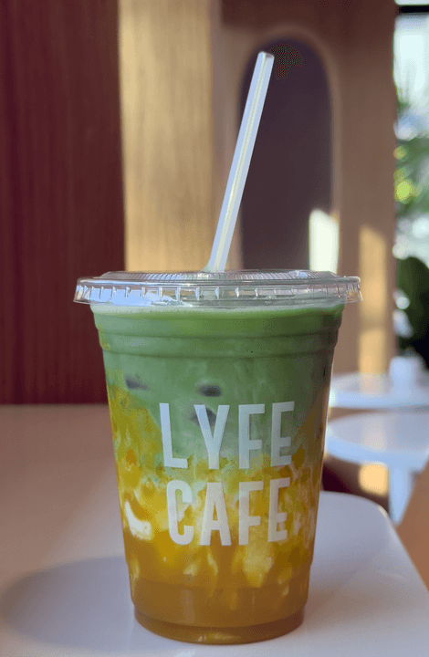 Iced Mango Matcha in LYFE CAFE cup