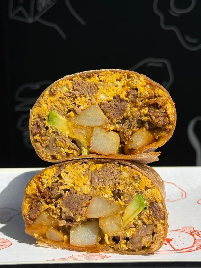 Loaded steak burrito cross-section